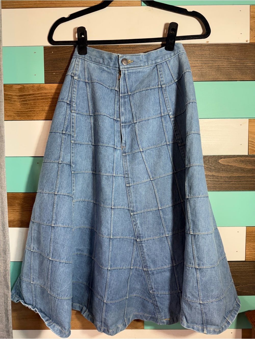 Vintage Britain 4 Sportswear Patchwork Denim Midi Skirt